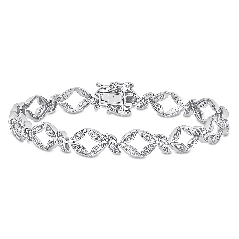 luxury diamond bracelet -Miadora 10k White Gold 1/2ct TDW Diamond and White Sapphire Oval Link Bracelet