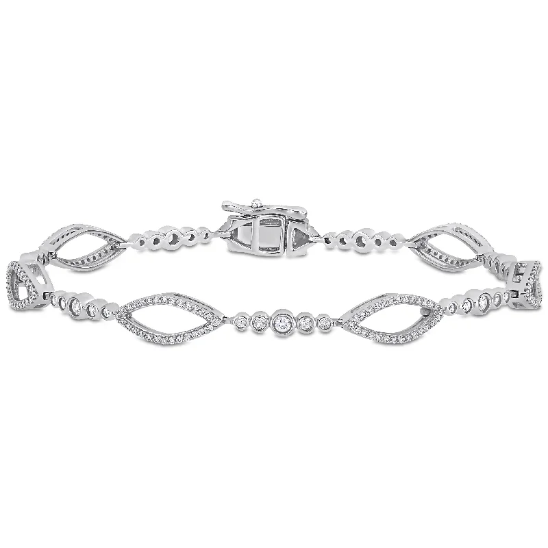 black onyx bracelet -Miadora 10k White Gold 3/5ct TDW Diamond and White Sapphire Open Marquise Station Link Bracelet