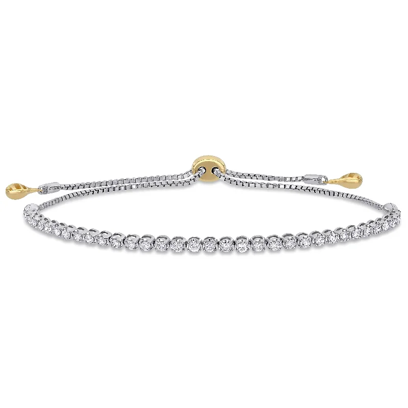 diamond accented bracelet -Miadora 14k 2-Tone White and Yellow Gold 5/8ct TDW Diamond Adjustable Bolo Tennis Bracelet