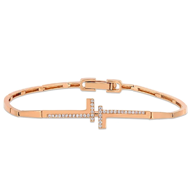 men’s stainless steel bracelet -Miadora 14k Rose Gold 1/5ct TDW Diamond Crossover Bracelet