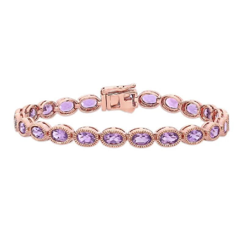 heart charm bracelet for women -Miadora 14k Rose Gold Oval-cut Amethyst Tennis Bracelet