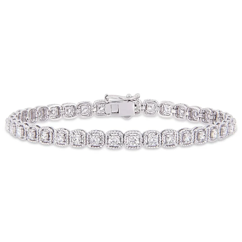 engraved couple’s name bracelet -Miadora 14k White Gold 2 3/4ct TDW Diamond Link Tennis Bracelet