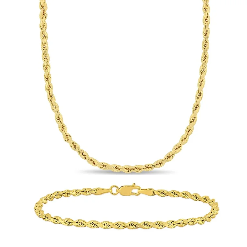 adjustable wire bracelet -Miadora 14k Yellow Gold Rope Chain Necklace and Bracelet Set (3 MM)