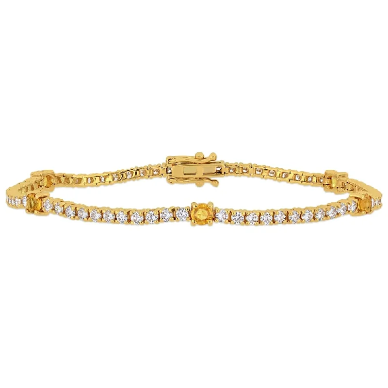 gemstone beaded bracelet -Miadora 14k Yellow Gold Yellow Sapphire and 2 1/4ct TDW Diamond Tennis Bracelet