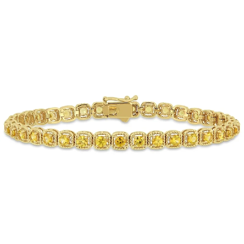 floral design bracelet -Miadora 14k Yellow Gold Yellow Sapphire Linked Halo Tennis Bracelet