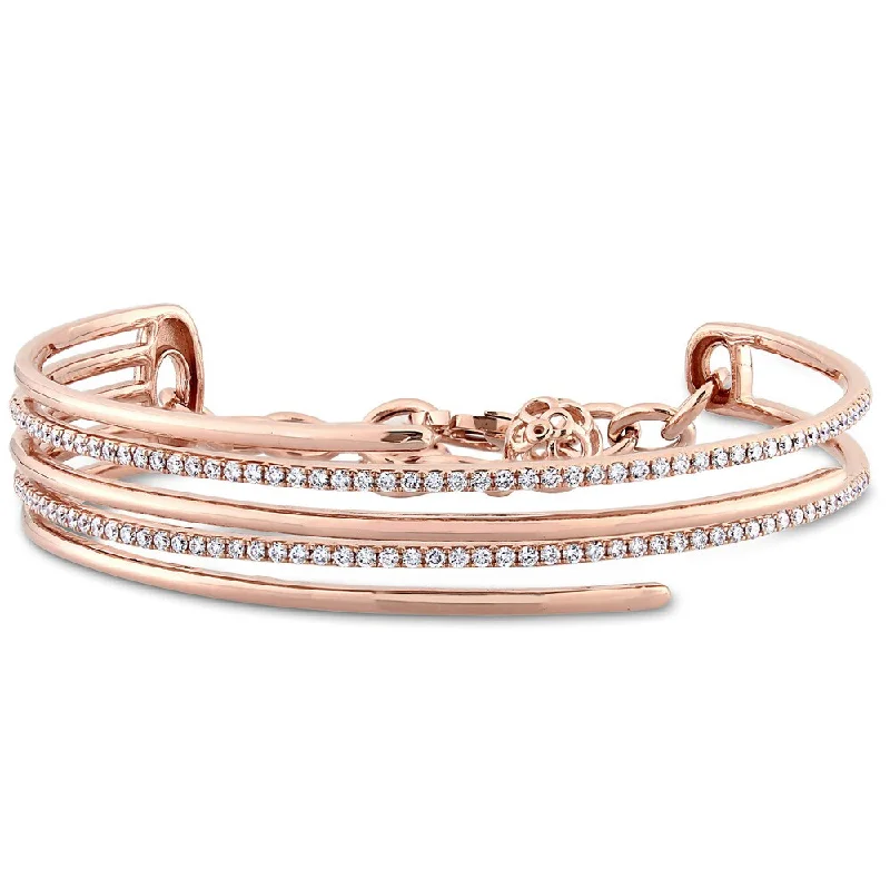 colorful crystal bracelet -Miadora Signature Collection 14k Rose Gold 4/5ct TDW Diamond Multi-Layer Cuff Bracelet - White