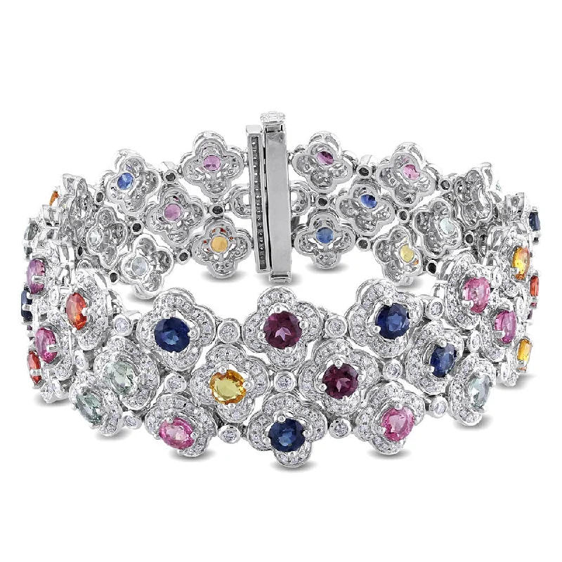 gemstone cuff bracelet -Miadora Signature Collection 14k White Gold Sapphire and 3 7/8ct TDW Diamond Bracelet (G-H, SI1-SI2)