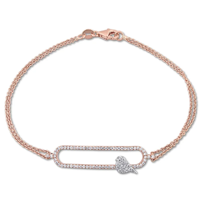 men’s braided leather bracelet -Miadora Signature Collection 2-Tone 18k White and Rose Gold 1/3ct TDW Diamond Stationed Bird Bracelet