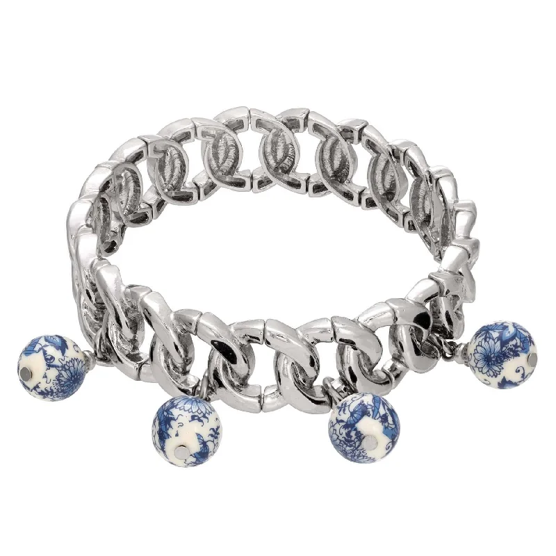 multi-strand bracelet for women -1928 Jewelry Blue Willow Faux Pearl Drop Bead Stretch Bracelet