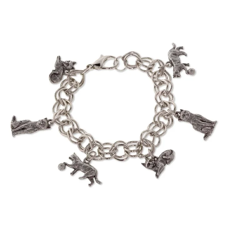 sterling silver bracelet with charms -1928 Jewelry Pewter 6 Cat Charm Bracelet