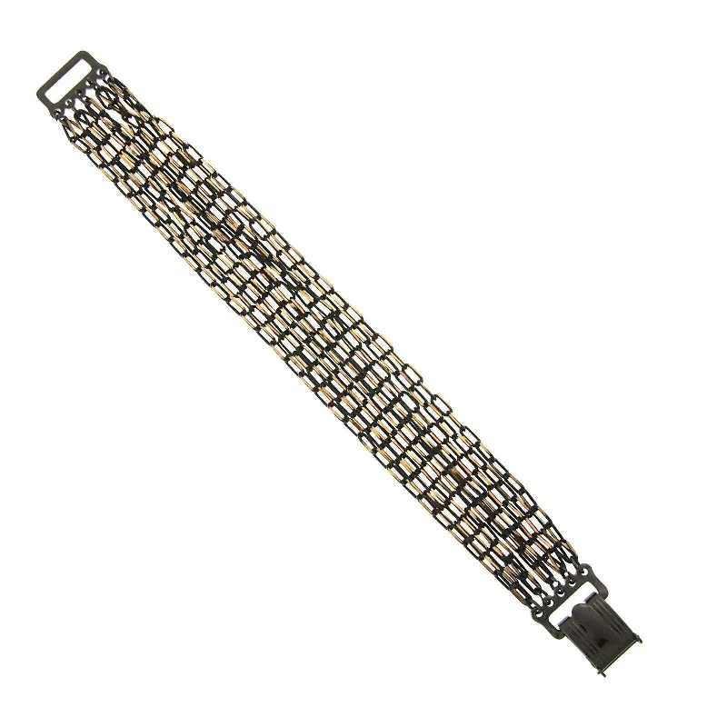 men’s ID bracelet -1928 Jewelry Eclipse Black And Gold Multi Chain Clasp Bracelet