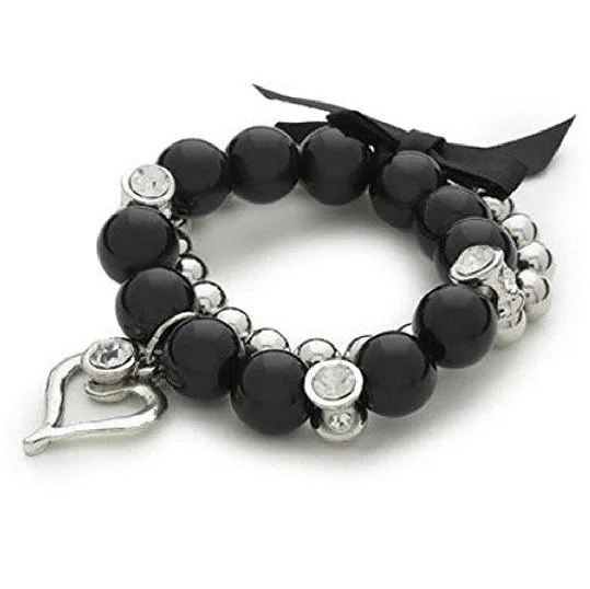 heart-shaped charm bracelet -Silver Diamante 'Dancing In the Moonlight' Stretch Heart Charm and Bead Bracelet