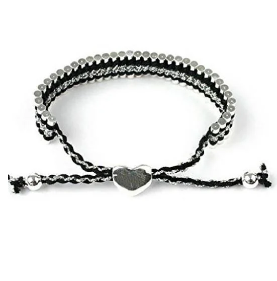 men’s ID bracelet -Silver Plated Black Braided Adjustable Friendship Bracelet