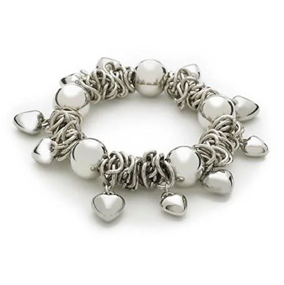 rose gold cuff bracelet -Silver Tone 'Oh So Charming' Heart Charm and Bead Stretch Bracelet