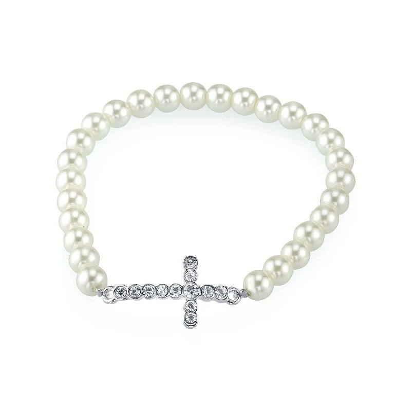 simple knot bracelet -1928 Jewelry Faux Pearl Crystal Cross Stretch Bracelet