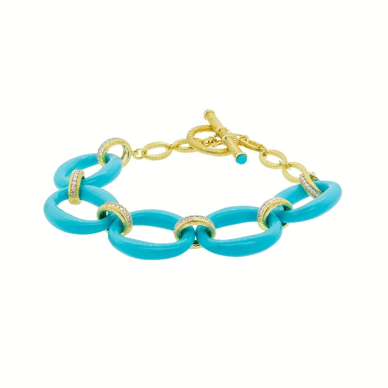 pearl and gold bracelet -Turquoise and Diamond Oval Link Bracelet