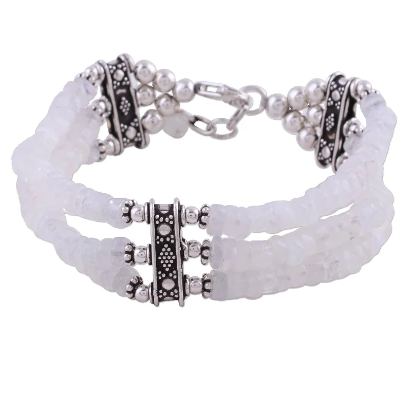 gemstone beaded bracelet -Sterling Silver 'Pure Love' Moonstone Bracelet (India)