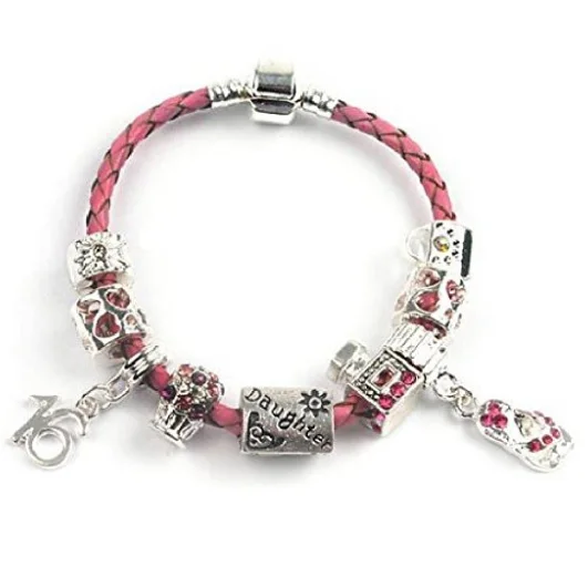 lucky charm bracelet -Teenager's Daughter 'Little Mix' Age 13/16/18 Pink Braided Charm Bead Bracelet