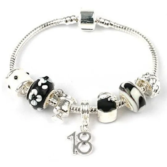 clasp bracelet with charms -Teenager's 'Midnight Cocktails' Age 13/16/18 Silver Plated Charm Bead Bracelet