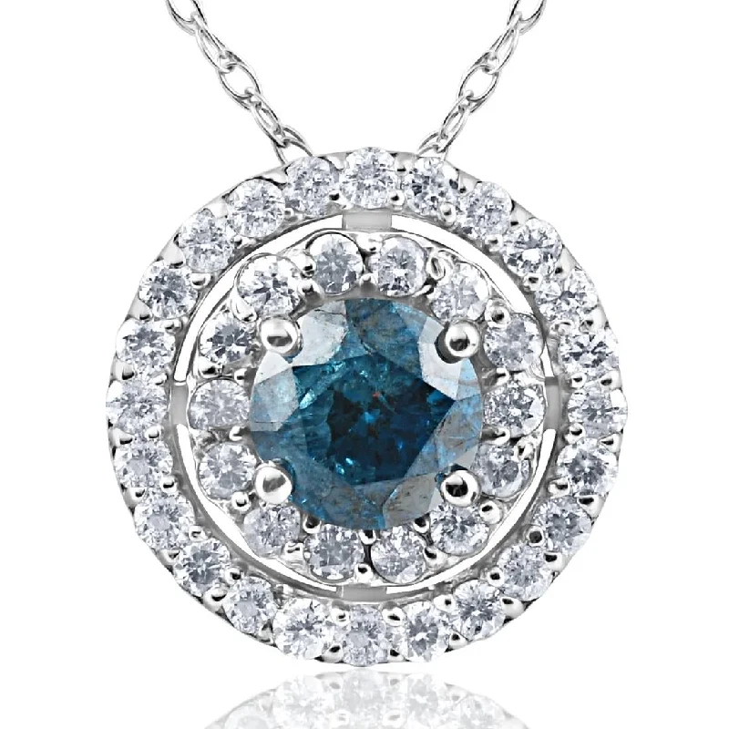 men’s lion pendant necklace -1 1/4ct Blue & White Diamond Double Halo Pendant White Gold