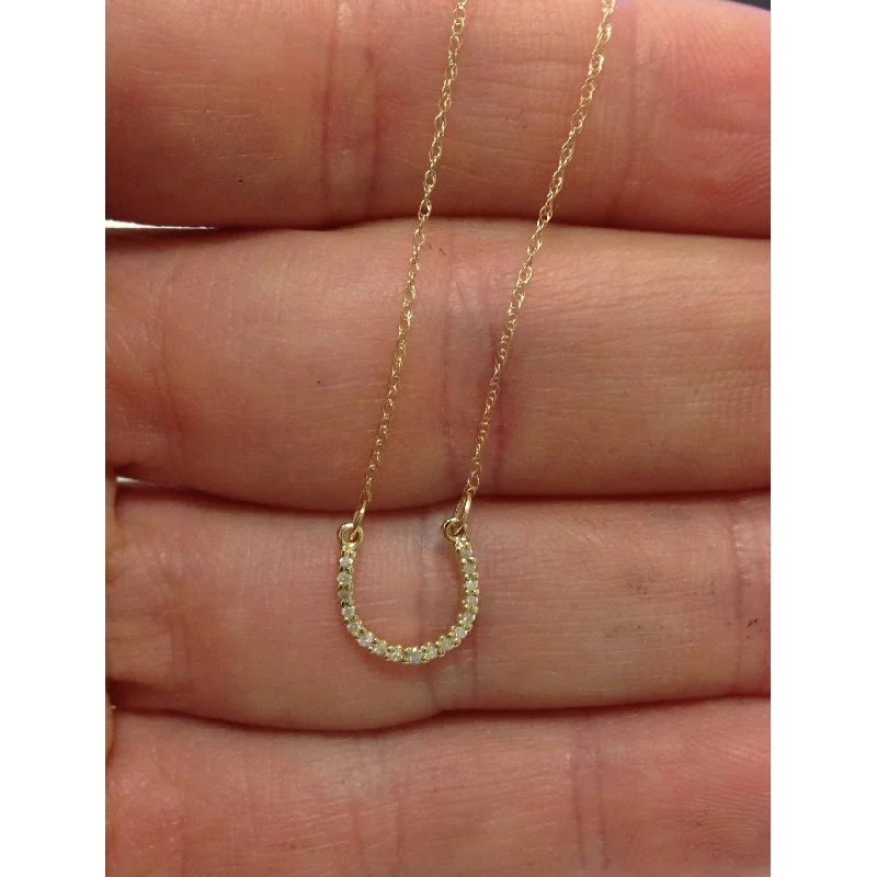 knot charm necklace -1/10ct Petite Yellow Gold Diamond Horseshoe Pendant