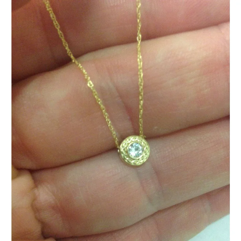 minimalist silver necklace -1/10CT Solitaire Round Diamond Braided Pendant Yellow Gold 6MM Wide