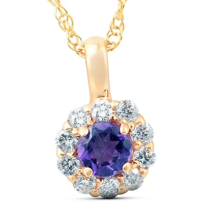 men’s lion pendant necklace -1/2 Ct Diamond & Genuine Amethyst Halo Pendant Yellow Gold Womens Necklace