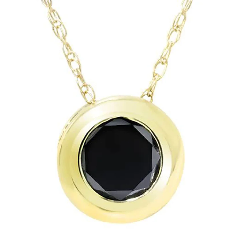 layered necklace for women -1/2ct Black Diamond Yellow Gold Solitaire Pendant