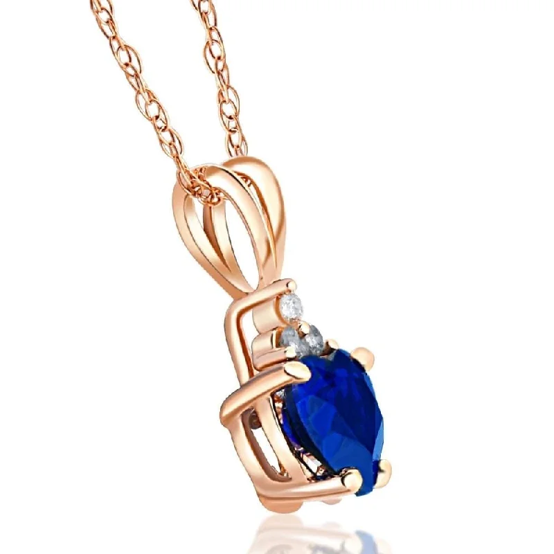 anchor pendant necklace -1/2ct Diamond & Blue Sapphire Heart Pendant Rose Gold