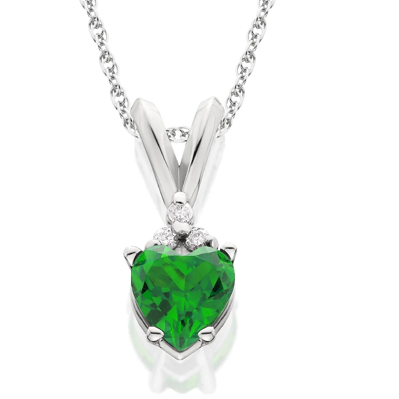 diamond choker necklace -1/2ct Diamond & Simulated Emerald Heart Pendant White Gold