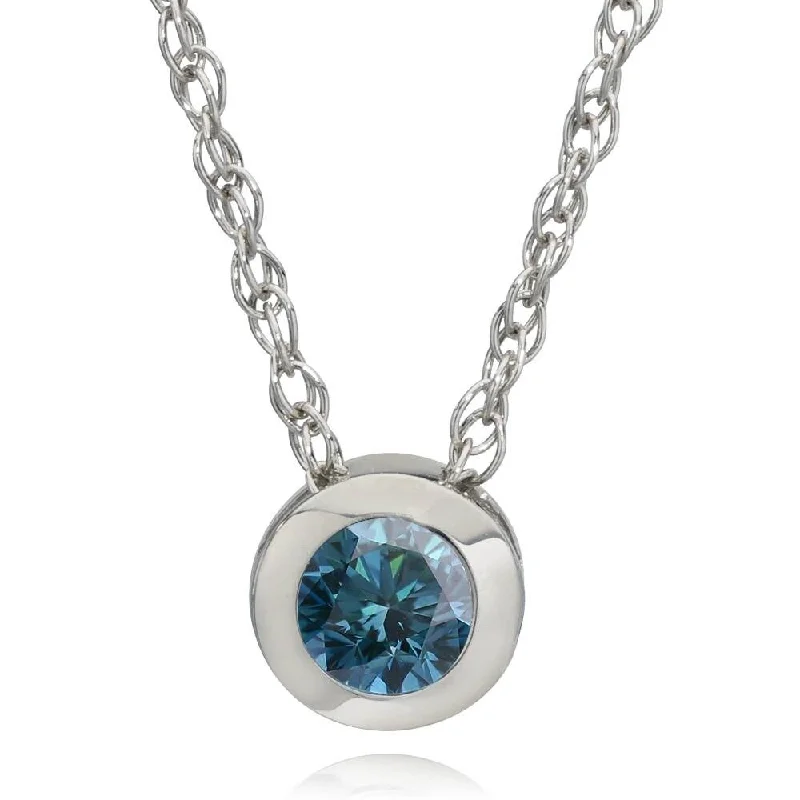 bar pendant necklace for men -1/2ct Solitaire Blue Diamond Pendant White Gold