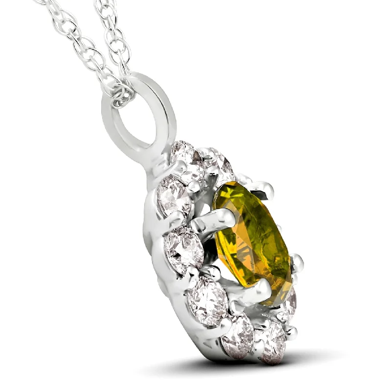 moon and star pendant necklace -1 3/4ct Oval Citrine & Genuine Diamond Halo Pendant White Gold