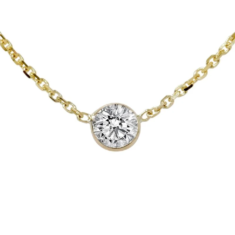 sterling silver nameplate necklace -1/3ct Genuine Round Brilliant Cut Bezel Solitaire EX3 Diamond Pendant Gold