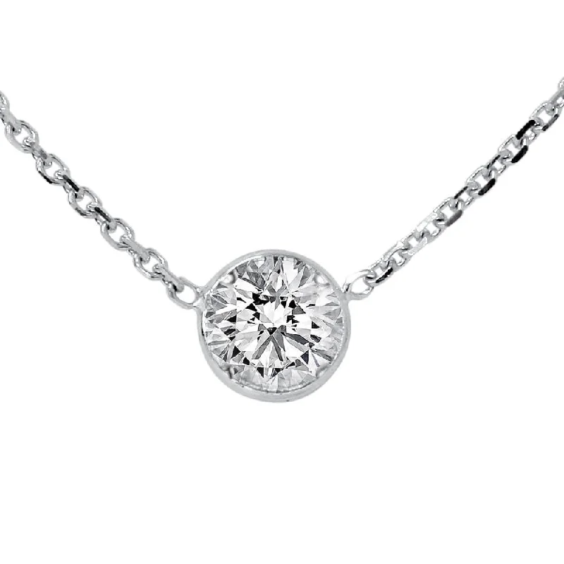 gold chain necklace with charms -1/3ct Round Brilliant Cut Diamond Bezel Solitaire Pendant White Gold 18"