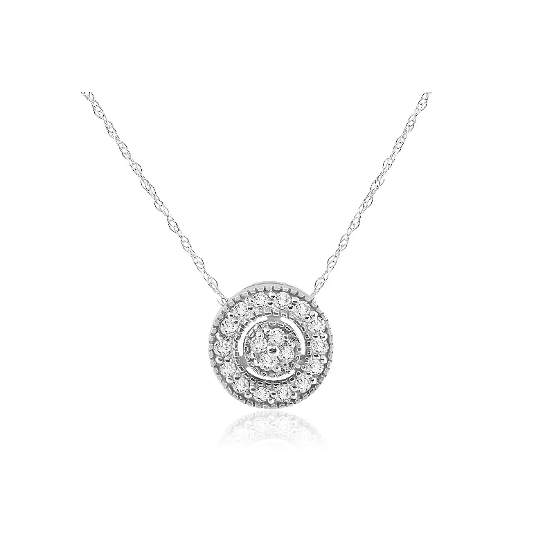 turquoise and silver necklace -1/4 ct Diamond Pave Halo Pendant White Gold Womens Disc Necklace