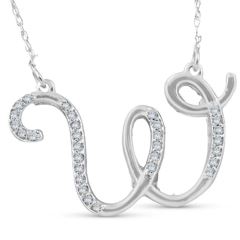 minimalist silver necklace -1/4ct Diamond "W" Initial Pendant 18" Necklace White Gold