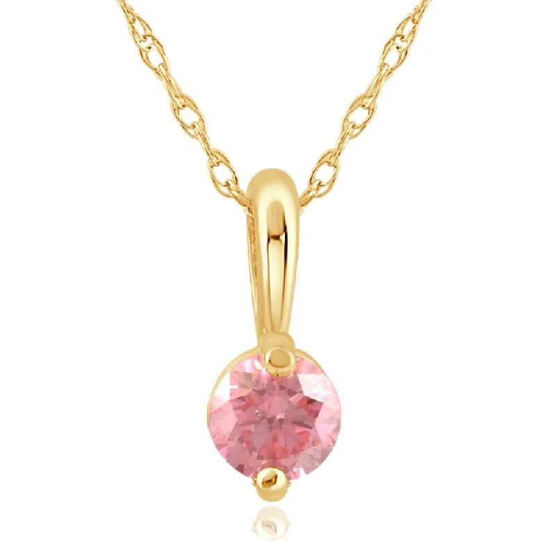 custom engraved couple necklace -1/4Ct Pink Diamond Solitaire Pendant Yellow Gold 18" Necklace Lab Grown