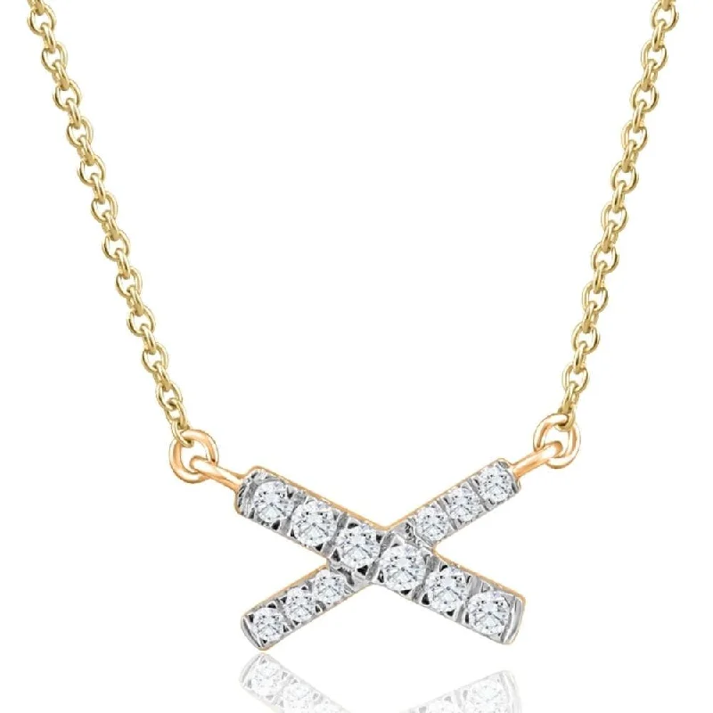 sterling silver infinity necklace -1/5Ct TW Diamond X Cross Pendant Yellow Gold Women's Necklace 18"