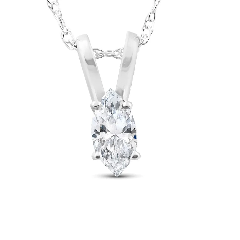 gemstone birthstone necklace -1/8ct Fancy Marquise Diamond Solitaire Pendant White Gold