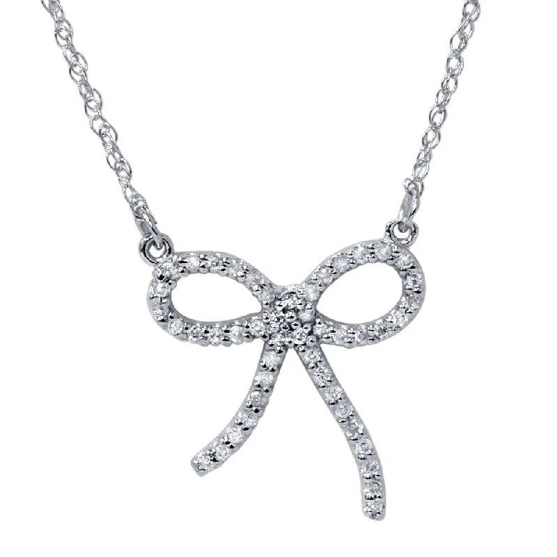 personalized birthstone necklace -1/8ct Petite Diamond Ribbon Pendant White Gold