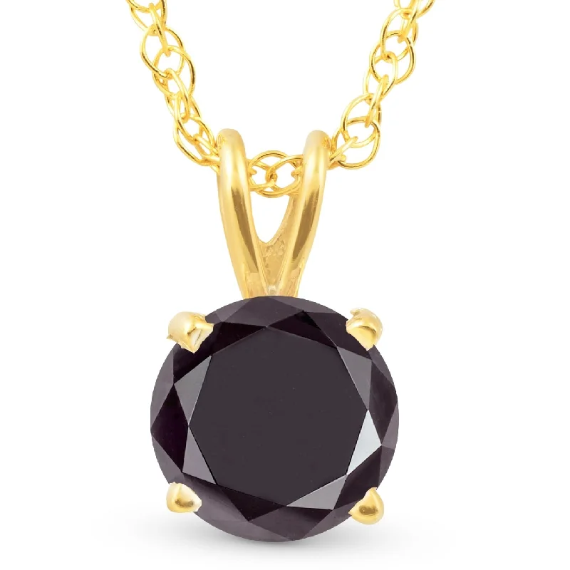 statement choker necklace -1 Ct Black Diamond Solitaire Pendant Necklace Yellow Gold