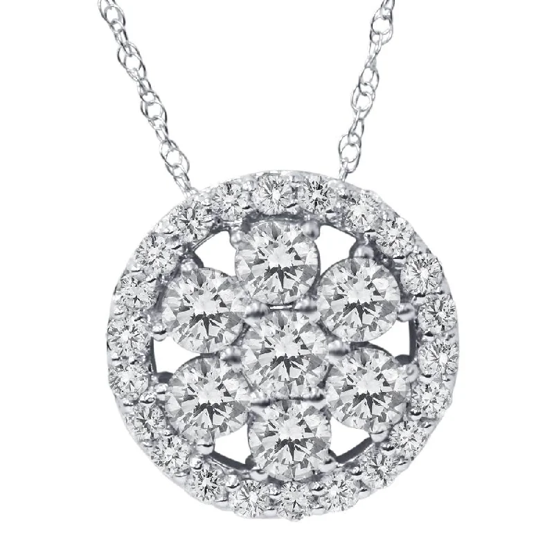 simple gold charm necklace -1 ct Diamond Halo Pendant White Gold