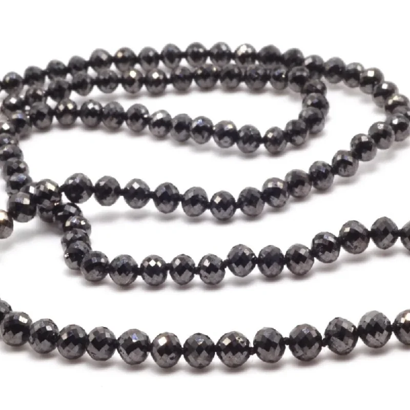 birthstone and pearl necklace -121 Ct Black Diamond Faceted Bead Necklace 22" Yellow Gold