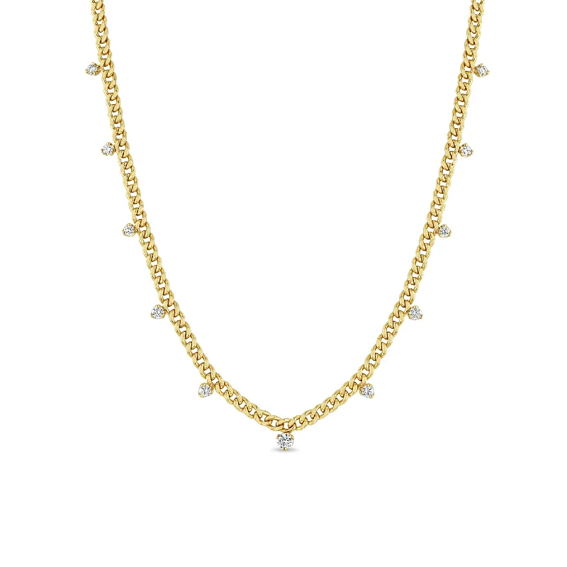 simple diamond necklace -14k 11 Graduated Prong Diamond Small Curb Chain Necklace