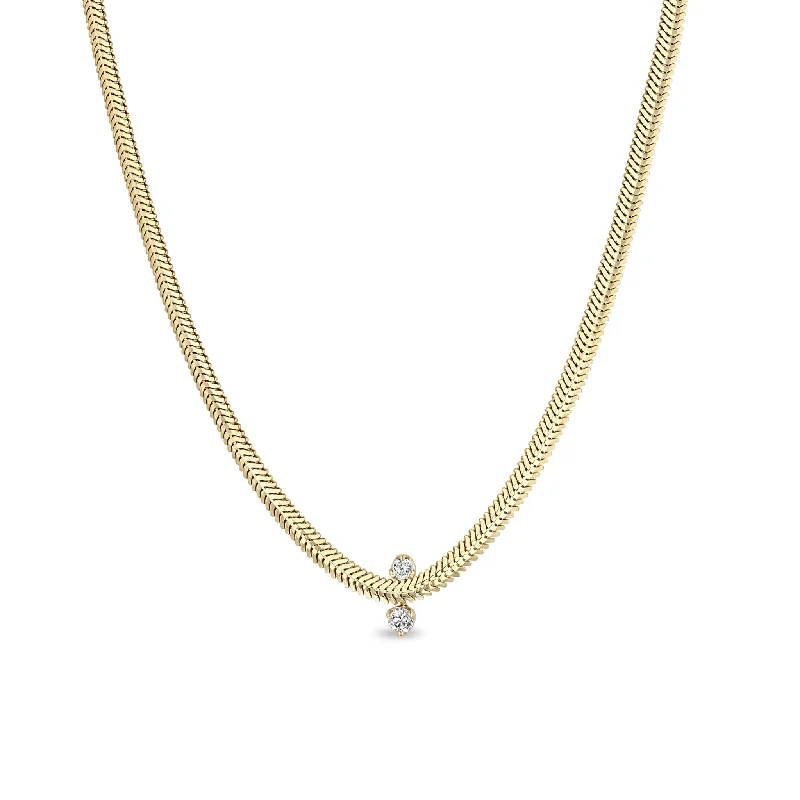 simple gold charm necklace -14k 2 Mixed Prong Diamond Snake Chain Necklace