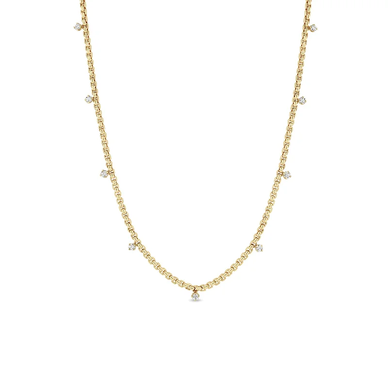 double layer necklace for women -14k 9 Prong Diamond Small Box Chain Necklace