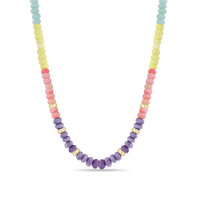 floral pendant necklace -14k Gold & Pastel Rainbow Opal Rondelle Bead Necklace