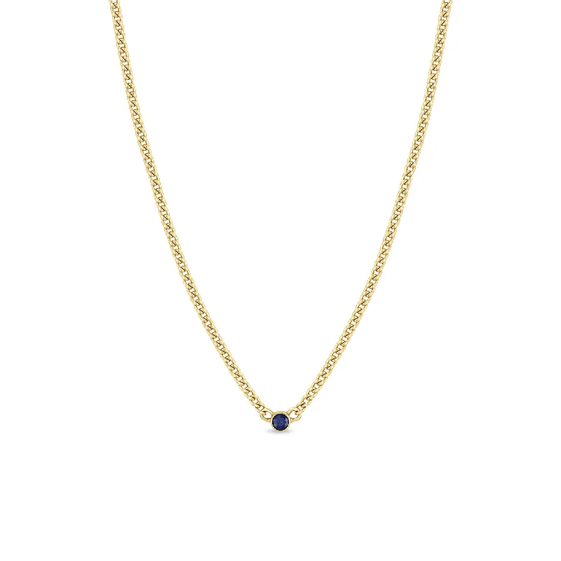 luxury emerald necklace -14k Blue Sapphire Bezel XS Curb Chain Necklace