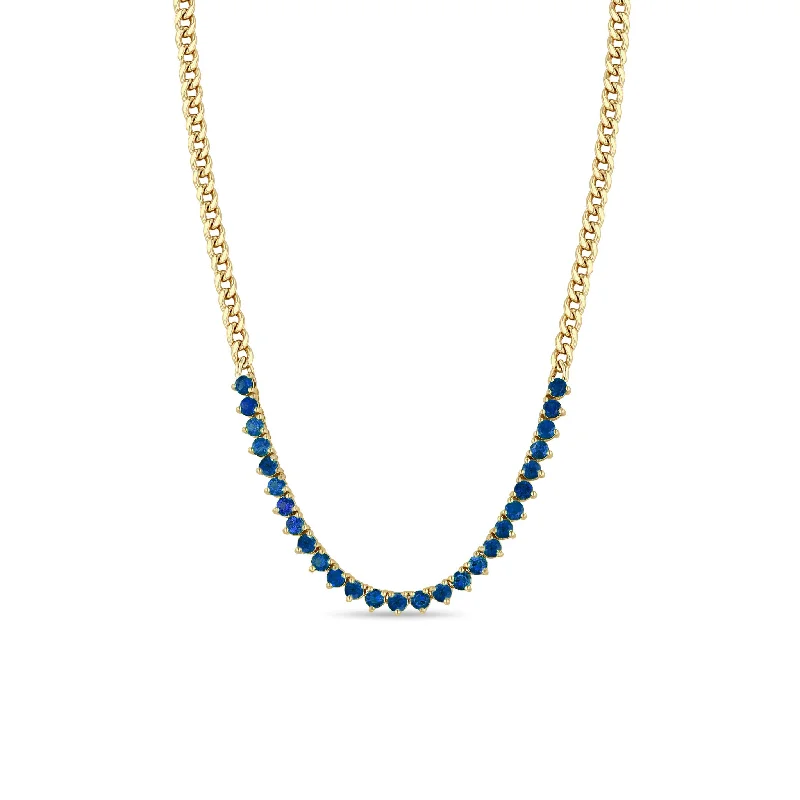 butterfly charm necklace -14k Blue Sapphire Tennis Segment Small Curb Chain Necklace