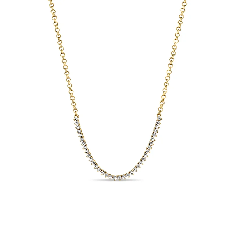 simple gold charm necklace -14k Diamond Tennis Segment Rolo Chain Necklace